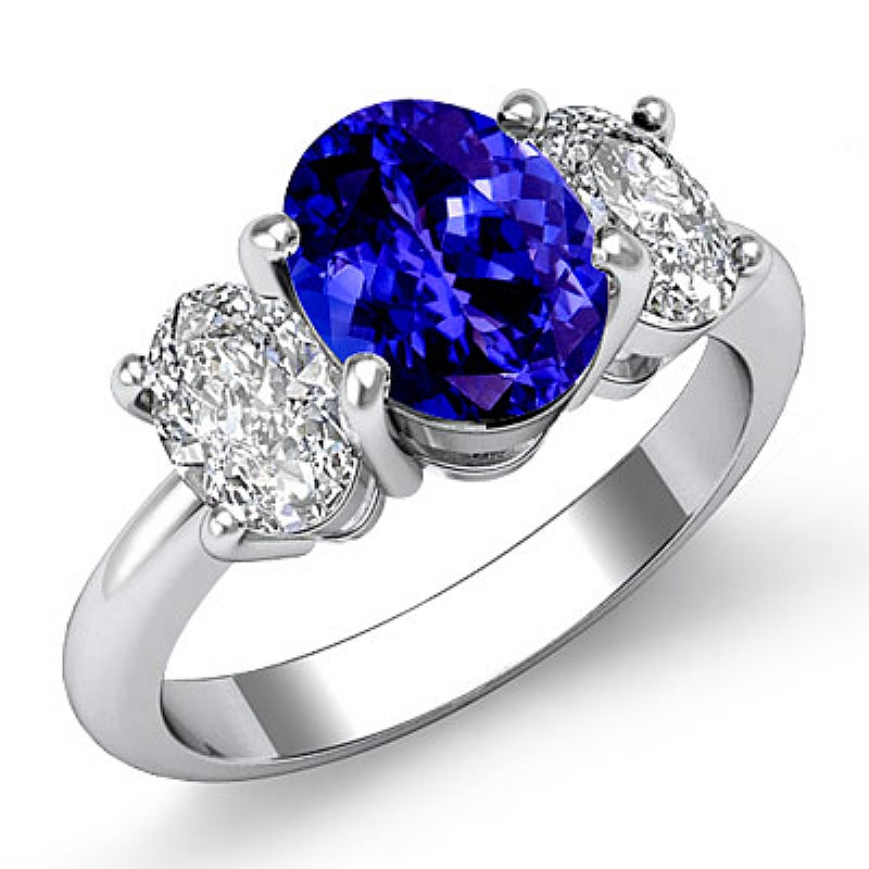 Basket Prong 3 Stone Oval diamond engagement Ring in 14k Gold White