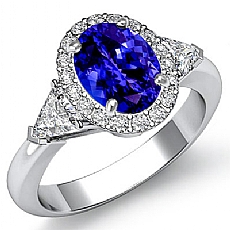 Three Stone Trillion Halo diamond Ring 14k Gold White