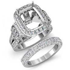 3.9Ct Diamond Engagement Ring Cushion Pave Bridal Set Semi Mount 14K White Gold
