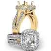 Diamond Engagement Cushion Semi Mount Ring14k Yellow Gold Pave Set Split Shank 1.4Ct - javda.com 