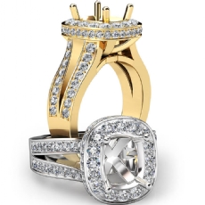 Diamond Engagement Cushion Semi Mount Ring18k Gold Yellow Pave Set Split Shank  (1.4Ct. tw.)