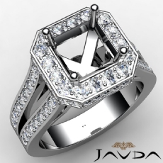 Diamond Engagement Ring 14k W Gold Pre-Set Split Shank Asscher Semi Mount 1.35ct