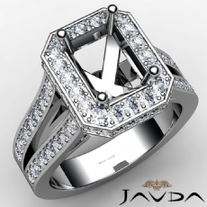 Diamond Engagement Emerald SemiMount Pave Set Ring 14k W Gold Split Shank 1.33Ct