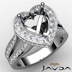 Heart Semi Mount Diamond Engagement Ring 14k W Gold Pre-Set Split Shank 1.31Ct
