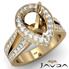 Diamond Engagement Pear Semi Mount Pave Set Ring 14k Gold Yellow Split Shank  (1.32Ct. tw.)