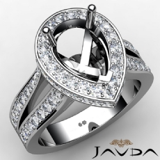 Diamond Engagement Pear Semi Mount Pave Set Ring 14k W Gold Split Shank 1.32Ct