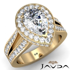 Halo Pave Set V-Shaped Shank diamond Ring 18k Gold Yellow