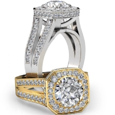 Cathedral Split Shank Halo diamond Ring 14k Gold White