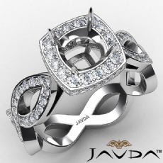 Cushion Cut Diamond Engagement Ring Pave Set 14K White Gold Wedding Band 1.3Ctw.