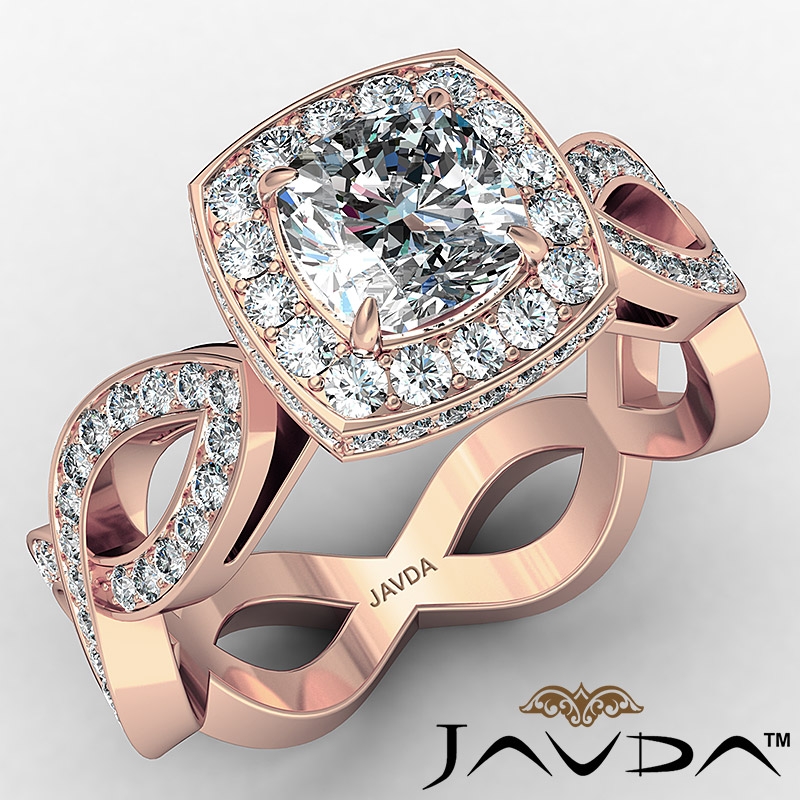 Criss Cross Halo Micro Pave diamond Ring 14k Rose Gold