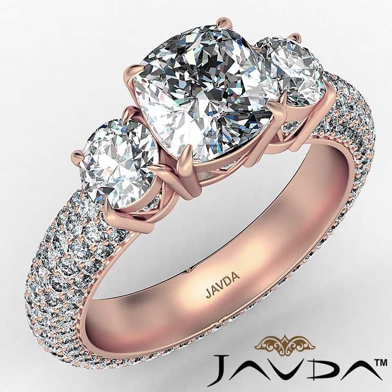 3 Stone Prong Eternity Shank diamond Ring 14k Rose Gold