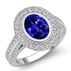 Halo Bezel Setting Sidestone diamond Ring 14k Gold White