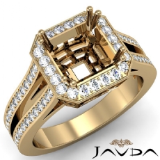 Halo Setting Diamond Engagement Asscher Ring 18k Gold Yellow Semi Mount  (0.88Ct. tw.)