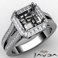 Halo Setting Diamond Engagement Asscher Ring 14K White Gold Semi Mount 0.88CT