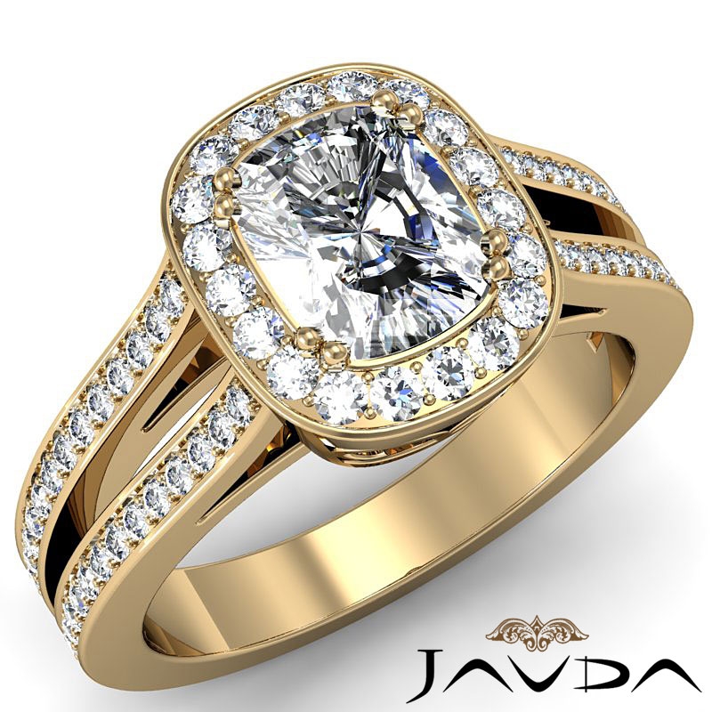 Filigree Halo Pave Split Shank diamond Ring 14k Gold Yellow