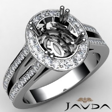 Oval Cut Semi Mount Diamond Engagement Ring 14K White Gold Halo Setting 0.94CT