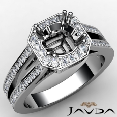Halo Setting Round Cut Diamond Engagement Ring 14K White Gold Semi Mount 0.96CT