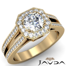 Hexagon Halo Pave Split Shank diamond Ring 14k Gold Yellow
