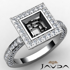 Princess Semi Mount Diamond Engagement Bezel Halo Set Ring 14k White Gold 1.48Ct