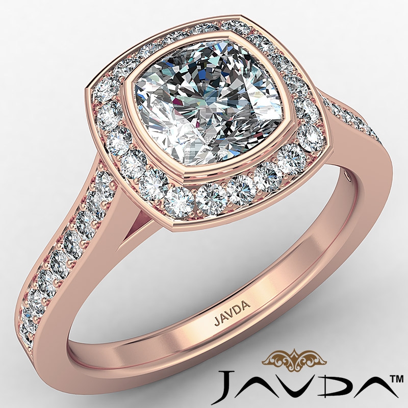 Micro Halo Pave Bezel Set diamond Ring 14k Rose Gold