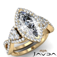 Criss Cross Shank Halo Pave diamond Ring 18k Gold Yellow