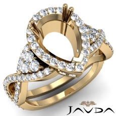 Diamond Engagement Pear Semi Mount 14k Gold Yellow Halo Pave Setting Ring  (1.7Ct. tw.)