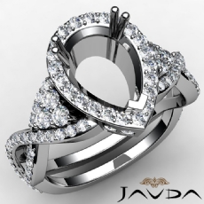 Diamond Engagement Pear Semi Mount 14K White Gold Halo Pave Setting Ring 1.70Ct