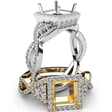 Halo Pre-Set Diamond Engagement Ring Princess Semi Mount 14K White Gold 1.65Ct