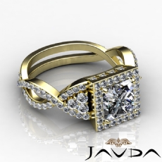 Twisted Shank Halo Micro Pave diamond Ring 14k Gold Yellow