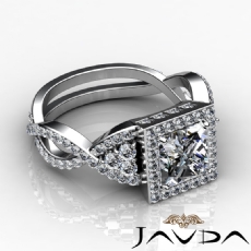 Twisted Shank Halo Micro Pave diamond Ring 14k Gold White