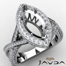 Halo Pave Setting Diamond Engagement Ring Marquise Semi Mount 14K W Gold 1.55Ct