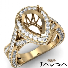 Diamond Engagement Pear Semi Mount Halo Pave Setting Ring 14k Gold Yellow  (1.45Ct. tw.)