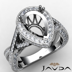 Diamond Engagement Pear Semi Mount Halo Pave Setting Ring 14K White Gold 1.45Ct