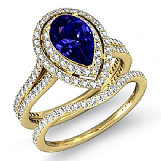 Gala Halo Pave Bridal Set diamond Ring 18k Gold Yellow
