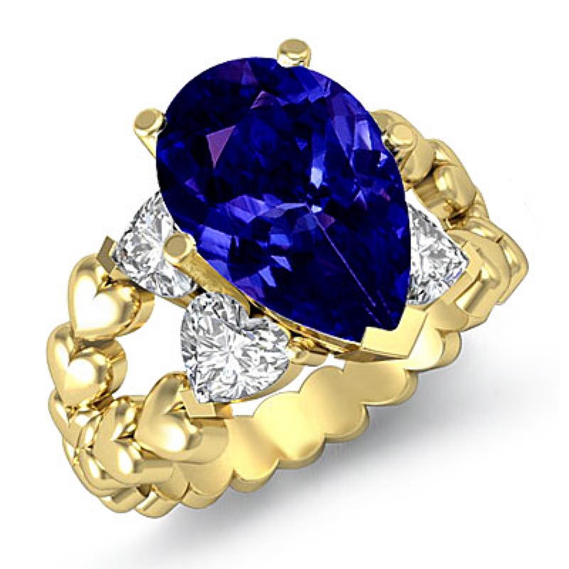 Classic Heart Split Shank Pear diamond engagement Ring in 14k Gold Yellow