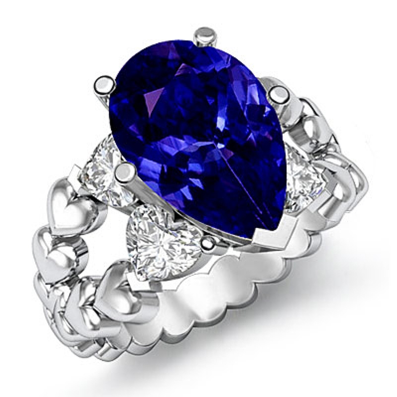 Classic Heart Split Shank Pear diamond engagement Ring in Platinum 950