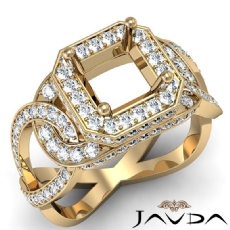Diamond Engagement Halo Pave Setting Asscher Semi Mount Ring 18k Gold Yellow  (1.32Ct. tw.)