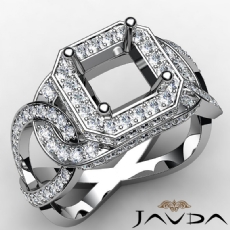 Diamond Engagement Halo Pave Setting Asscher Semi Mount Ring 14K W Gold 1.32Ct