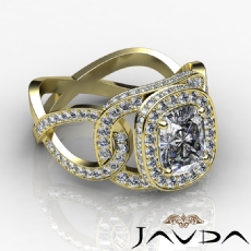 Halo Pave Interlocking Shank diamond Ring 14k Gold Yellow