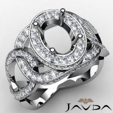 Halo Pave Setting Oval Semi Mount Diamond Engagement Ring 14K White Gold 1.33Ct