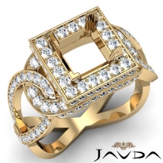Diamond Engagement Princess Semi Mount Halo Pave Set Ring 14k Gold Yellow  (1.25Ct. tw.)