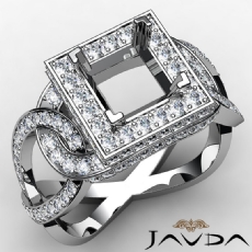 Diamond Engagement Princess Semi Mount Halo Pave Set Ring 14K White Gold 1.25Ct