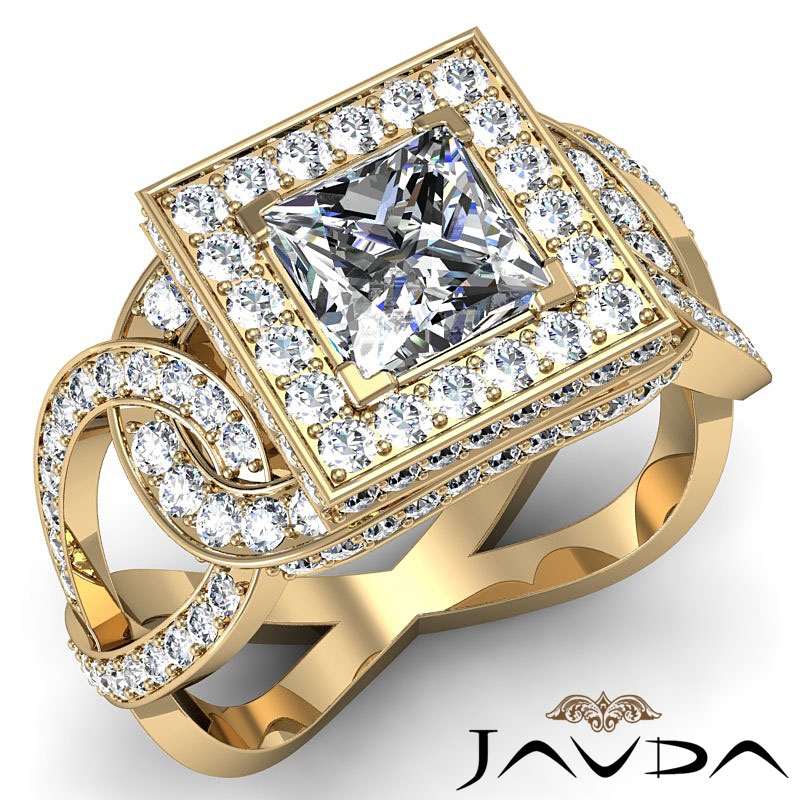 Twisted Shank Circa Halo Pave diamond Ring 14k Gold Yellow