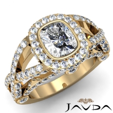 Cross Shank Bezel Halo diamond Ring 14k Gold Yellow