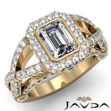 Cross Shank Bezel Halo Pave diamond Ring 18k Gold Yellow