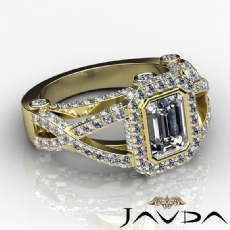 Cross Shank Bezel Halo Pave diamond Ring 14k Gold Yellow