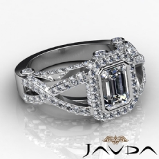 Cross Shank Bezel Halo Pave diamond Ring 14k Gold White