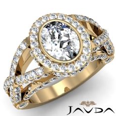Halo Bezel Cross Shank Pave diamond Ring 18k Gold Yellow