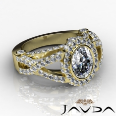 Halo Bezel Cross Shank Pave diamond Ring 18k Gold Yellow