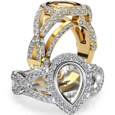 Pear Semi Mount Diamond Engagement Ring Halo Pave Setting 18k Gold Yellow  (1.36Ct. tw.)